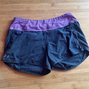 Under Armour athletic shorts, gray with a purple waistband